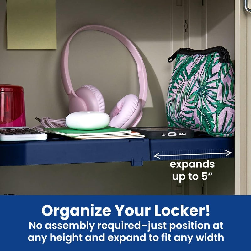 LockerMate Adjust-A-Shelf 6-Piece Locker Accessories Set, Extends to Fit Your Locker, Includes Storage Drawer, Mirror, Whiteboard, Storage Cup, Navy, Blue (50924KIT-NVY) - Image 4